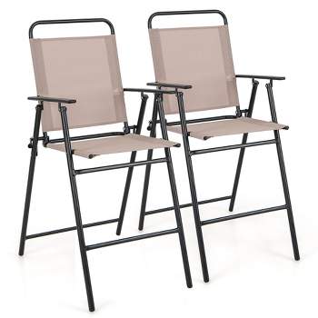 Tangkula Outdoor Folding Bar Chair Set of 2 Patio Dining Chairs w/ Breathable Fabric