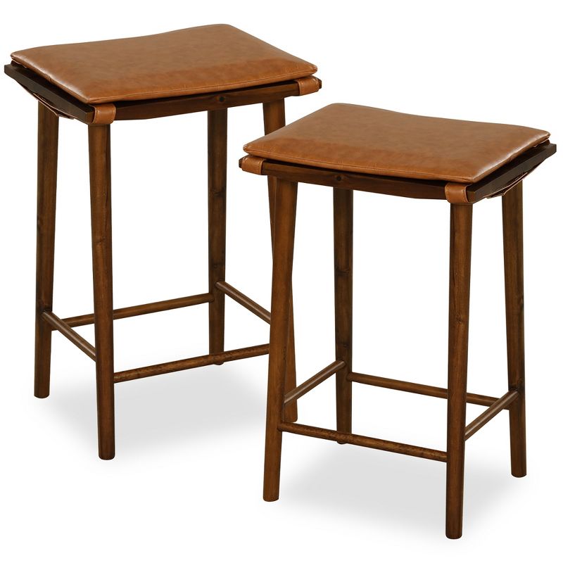 Tangkula 25.5" Barstool Set of 2 Counter Height Dining Stools w/ Removable PU Leather Cushion Brown, 1 of 9