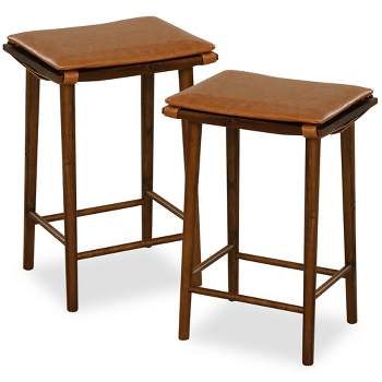 Tangkula 25.5" Barstool Set of 2 Counter Height Dining Stools w/ Removable PU Leather Cushion Brown