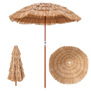 Costway Patio 6FT Tropical Thatched Tiki Beach Umbrella Portable Outdoor Market Tilt - 1 of 4