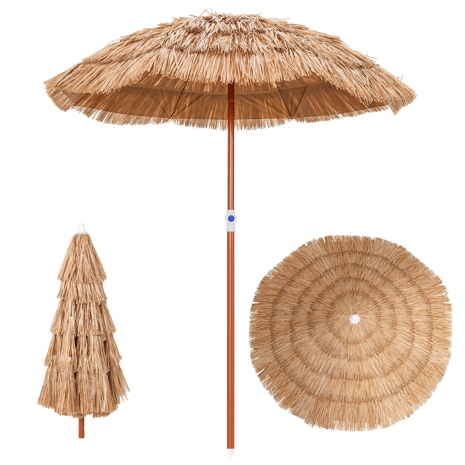 Costway Patio 6FT Tropical Thatched Tiki Beach Umbrella Portable Outdoor Market Tilt