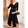 YesFashion Women's Maternity V-Neck 3/4 Sleeve Wrap Dress Casual Hi-Low Midi Tie Nursing Breastfeeding Dress with Belted - 2 of 4