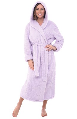 Adr Women's Plush Fleece Hooded Robe, Shaggy Feather Long Bathrobe ...