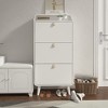 Modern Arc Design Shoe Cabinet With 3 Drawers,Shoe Storage Cabinet, Freestanding Shoe Organizer With Leather Handles For Entryway Hallway - 4 of 4