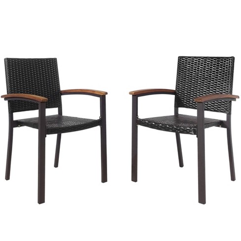 Costway Set Of 2 Outdoor Patio Pe Rattan Dining Chairs Armrest Stackable  Garden : Target