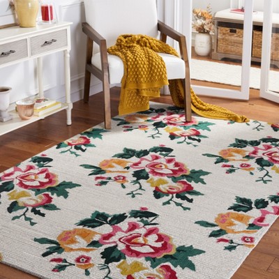 Ivory Floral Hand-Tufted Wool Rectangular Area Rug