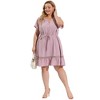 Agnes Orinda Women's Plus Size Elegant Short Sleeve Tie Waist Ruffle Hem At Knee Dresses - 3 of 4