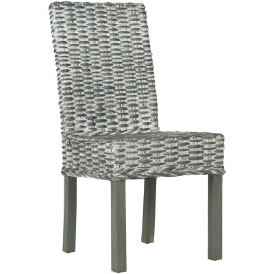 Transitional Gray White-Washed Parsons Side Chair with Cane Slat