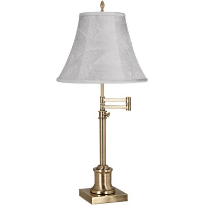 360 Lighting Westbury 36" Tall Skinny Large Traditional End Table Lamp Swing Arm Gold Antique Brass Finish Single Dolomite Gray Shade Living Room