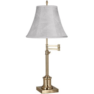 360 Lighting Westbury 36" Tall Skinny Large Traditional End Table Lamp Swing Arm Gold Antique Brass Finish Single Dolomite Gray Shade Living Room - 1 of 4