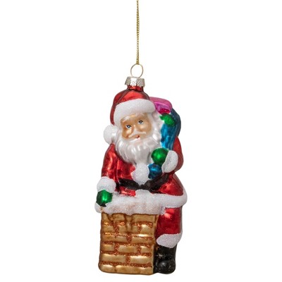 Northlight 5" Santa Down the Chimney Hanging Glass Christmas Ornament