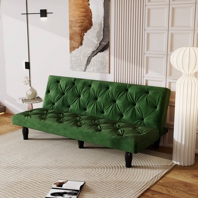 MYINDA Velvet Sofa Bed Transforms into a Comfortable Sleeping Space, Perfect for Family Living Rooms, Bedrooms,Green