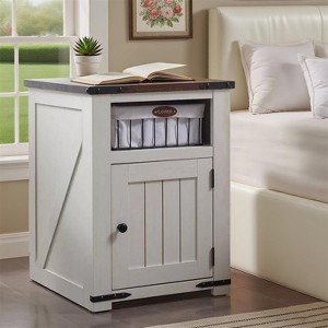 Nightstand with Charging Station, 20" Farmhouse End Table w/Groove Barn Door & Adjustable Shlef for Bedroom - 1 of 4