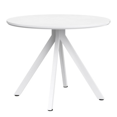 Lirago 39 Mid Century Modern Round Dining Table for 4-6 Person Thick Wood Tabletop with Metal Frame for Kitchen Dining Room Living Room White