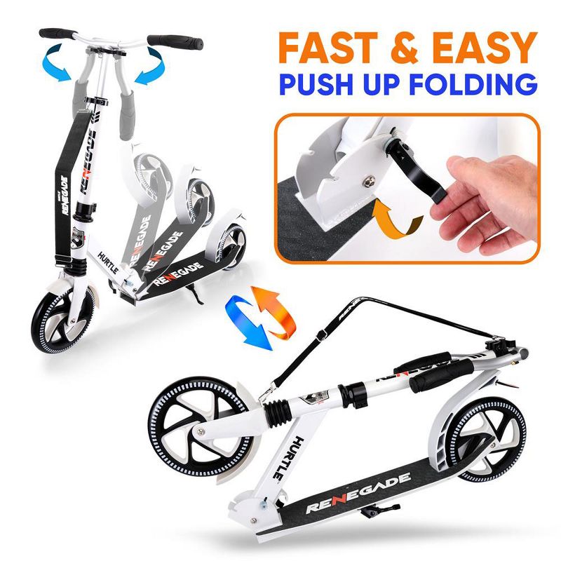 Hurtle Renegade Lightweight Foldable Teen and Adult Ride On 2 Wheel Transportation Commuter Kick Scooter with Adjustable Handlebar , White, 3 of 8