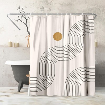 Americanflat 71x74 Boho Shower Curtain - Durable Metal Grommets and 12 Hooks - 100% Polyester - Warm Beige, Black, and Ochre Yellow