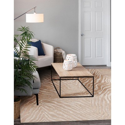 Ivory Beige Square Synthetic Zebra Pattern Area Rug