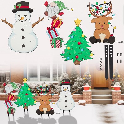 SCS Direct Christmas Characters Set Metal Yard Signs, 4pc Different Large Outdoor Xmas Decorations - Includes Four 6" Stakes, Winter Holiday Decor