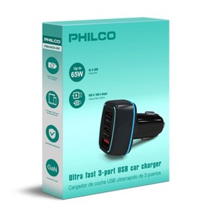 PHILCO 45W  2 USB-C + 1 USB-A Car Charger PD, Compact 12V/24V Vehicle Charger - 1 of 4