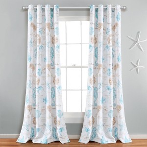 1pc 52"x84" Light Filtering Harbor Life Window Curtain Panel Blue - Lush Décor: Grommet Top, Microfiber, Seahorse Pattern - 1 of 4