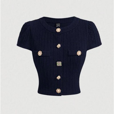 TIME HOLLOW Metal Button Short Sleeve T-Shirt