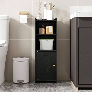 Bathroom Storage Cabinet Corner Floor Cabinet with Doors Adjustable Shelf Narrow Toilet Paper Cabinet Small Spaces Black - 1 of 4