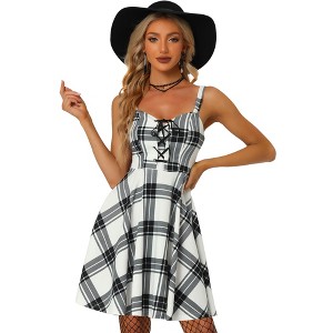 Allegra K Women's Gothic Vintage Plaid Ajustable Strap Sleeveless Lace-Up Dresses - 1 of 4