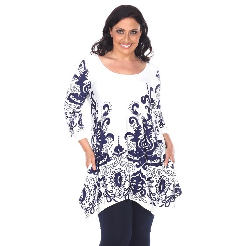 Women's Plus Size Scoop Neck Printed Yanette Tunic Top - White Mark ...