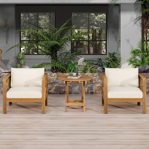 NAYSAYE Patio Chaise Lounges Outdoor Wood Conversation Set Two Seats with Cushions and Acacia Table for Patio, Beige and Teak, 28.7"*27.9"*24" - 1 of 4