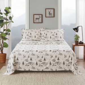 Sapphtopaz 3 PCS/4 PCS Comforter Set with 1 Flat Sheet,1 Fitted Sheet,1/2 Pillowcase,Gray Deer Toile Bed Set for All Seasons,Machine Washable - 1 of 4