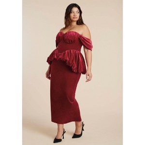 ELOQUII Velvet Peplum Midi Dress - 1 of 3