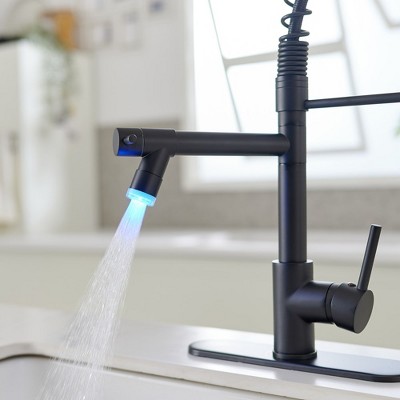 Matte Black Single Handle Pull-Down Sprayer Kitchen Faucet with LED Light