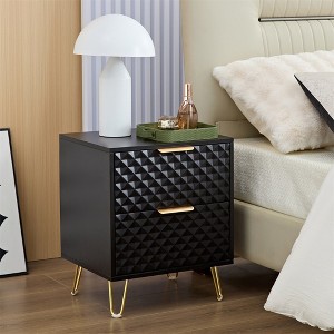 Nightstand, Wooden 2-Drawer Night Stand Bed Side Table With Metal Legs, Luxury Wood End Table 13.78''x 16.53''x 20'' For Bedroom, Living Room - 1 of 4