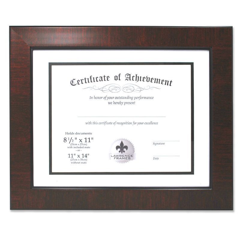 14.28&#34; x 17.28&#34; matted to 8.5&#34; x 11&#34; Faux Mahogany Burl Document Frame - Lawrence Frames, 1 of 2