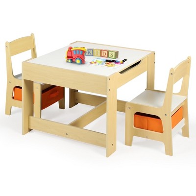 Kinder King 3-in-1 Kids Table & 2 Chairs Set with Storage, Removable Top & Blackboard, for Art, Crafts, Reading, Play