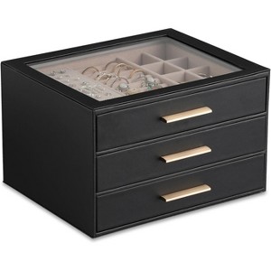 3-Layer Jewelry Box with Clear Lid Drawer and PU Leather Exterior - 1 of 4