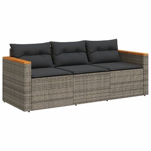 vidaXL 3-Seater Poly Rattan Outdoor Patio Sofa with Removable Dark Gray Cushions, UV-Resistant, for Garden/Deck - 1 of 4