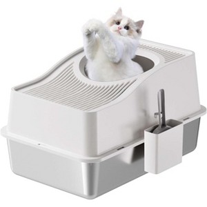Coucheta Stainless Steel Cat Litter Box,High Sided Extra Large Boxes for Cats, Enclosed Removable Covered Litter Box, Odor Control Anti-Leakage - 1 of 4