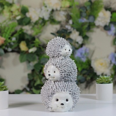 Gray and White Resin Stacked Hedgehogs Garden Statue, 10.25 inches