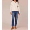 Women's Long Sleeve Half Placket Mixed Media Knit Hoodie with Blanket Stitch - Democracy - 4 of 4