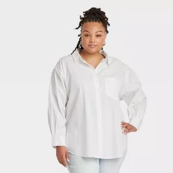 Women's Plus Size Long Sleeve Button-Down Oversized Shirt - Ava & Viv™ White 4X