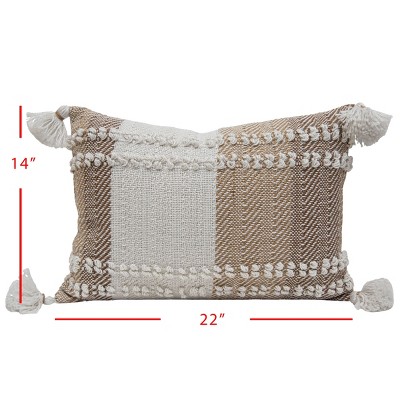 Hand Woven Brown and Beige Polyester Lumbar Pillow