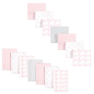 Hudson Baby Infant Girl Cotton Flannel Burp Cloths and Receiving Blankets, 14-Piece, Girl Elephant, One Size - 1 of 2