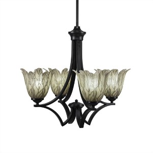 Toltec Lighting Zilo 4 - Light Chandelier in  Matte Black with 7" Vanilla Leaf Shade - 1 of 1