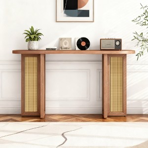 Luxystar Rattan Narrow Console Table with Oval Top and Storage for Living Room and Entran - 1 of 4