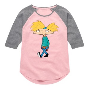 Girls' - Hey Arnold! - Distressed Arnold Shirt Tail Raglan Graphic T-shirt - 1 of 3