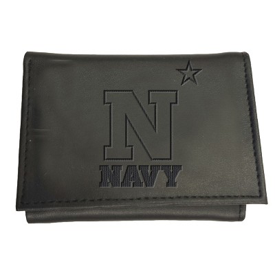 Evergreen NCAA Navy Midshipmen Black Leather Trifold Wallet Officially Licensed with Gift Box