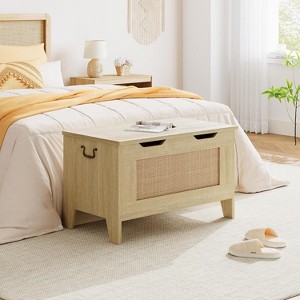 Farmhouse Storage Chest with Safety Hinge - Wide Entryway Bench with U-Shaped Cut-Out, Shoe Storage Trunk for Living Room - 1 of 4