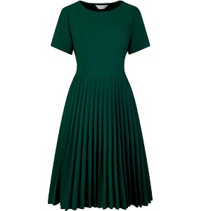 Hobemty Women's Pleated Knee Length Short Sleeve Work A-Line Dress - 1 of 4