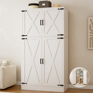 Besiost 71" Freestanding Organizer with  Adjustable Shelves and Hanging Rails, Wooden Closet with 4 Barn Doors - 1 of 4